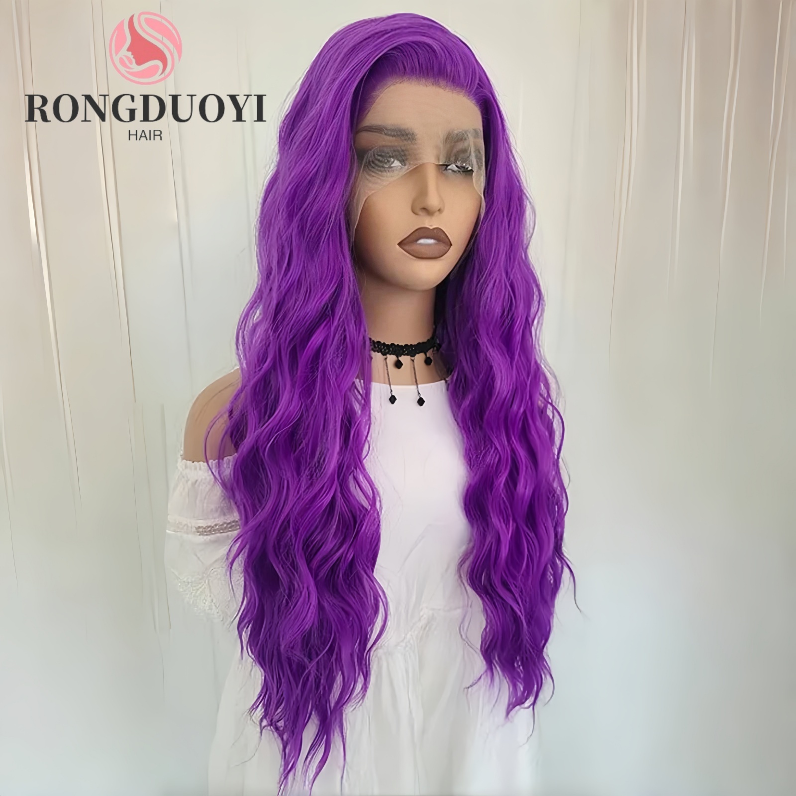 Purple Deep Wave Synthetic Long Curly Wavy Front Wig Natural Colored Hair 13X4 Lace Frontal Wigs for Women Party