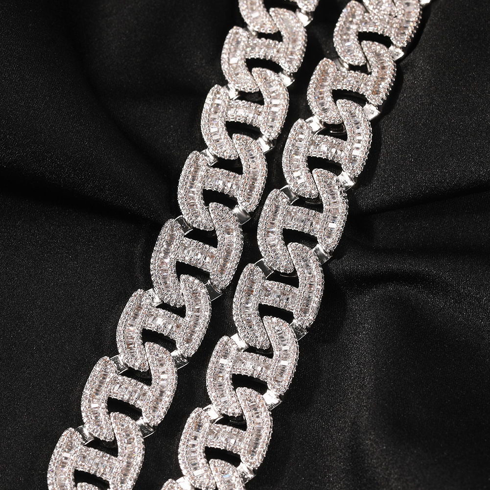 16mm Hip Hop Geometric Trapezoid Cuban Chain Necklace Bracelet 5A T Zircon Mens Jewelry