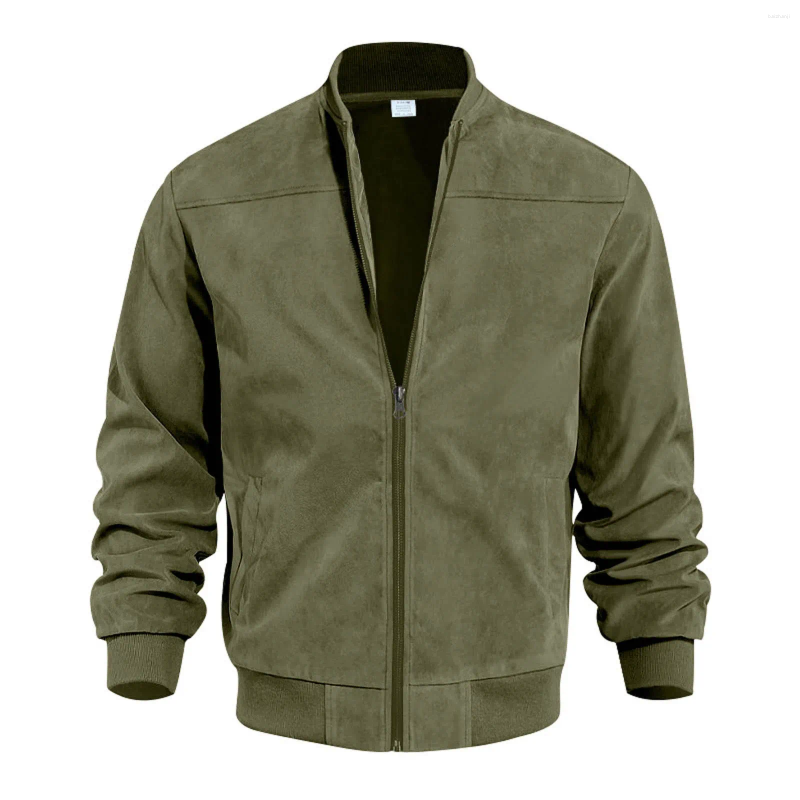Men's Jackets Mens Retro Suede Bomber Leather Jacket Autumn Winter Streetwear Long Sleeve Full Zip Coat Outerwears Windproof Baseball