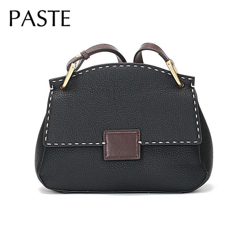 Ins Chic Fashion Genuine Leather Shoulder Bag For Women Thick Sewing Handmade Female Messenger Roomy Crossbody Bags White