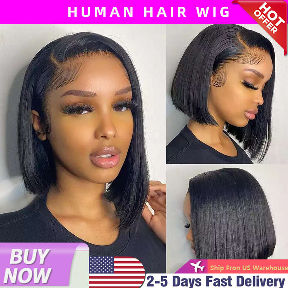 x Lace Front Wig Bob Human Hair Straight Density Transparent Frontal Wigs short bob hair lace front wig For Women