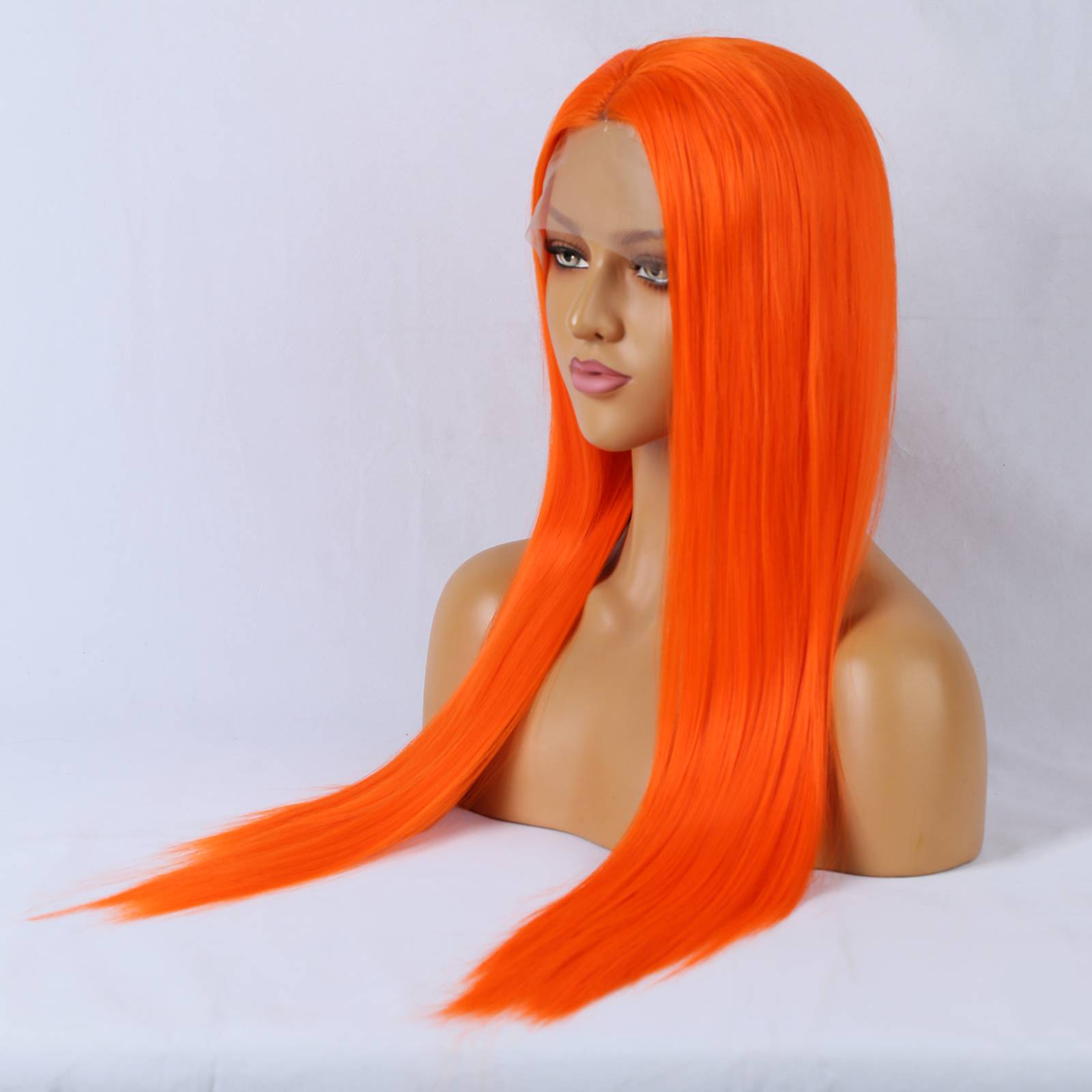 RDY Hot Neon Orange Synthetic Lace Front Wig Glueless Natural Haire Long Straight Colored Hair Frontal Wigs for Women