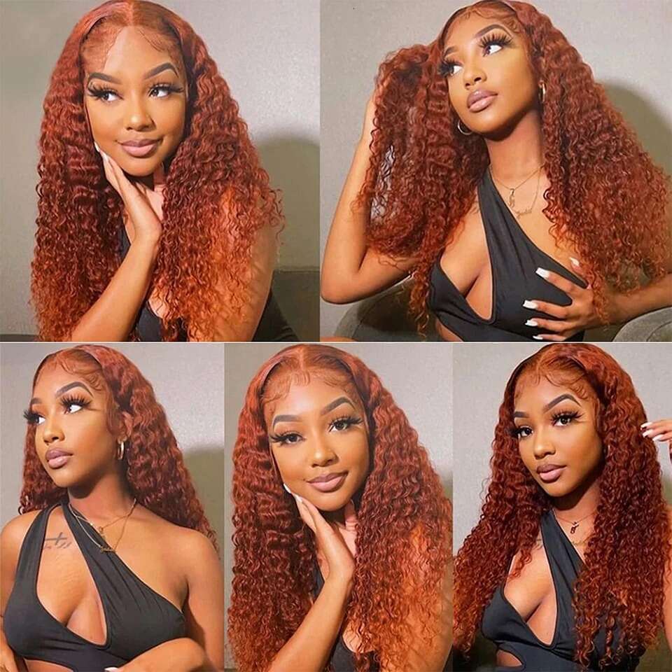 Orange Deep Wave HD x Lace Frontal Wigs Human Hair Curly Ginger Inch Density Front Wig Cosplay Brazilian