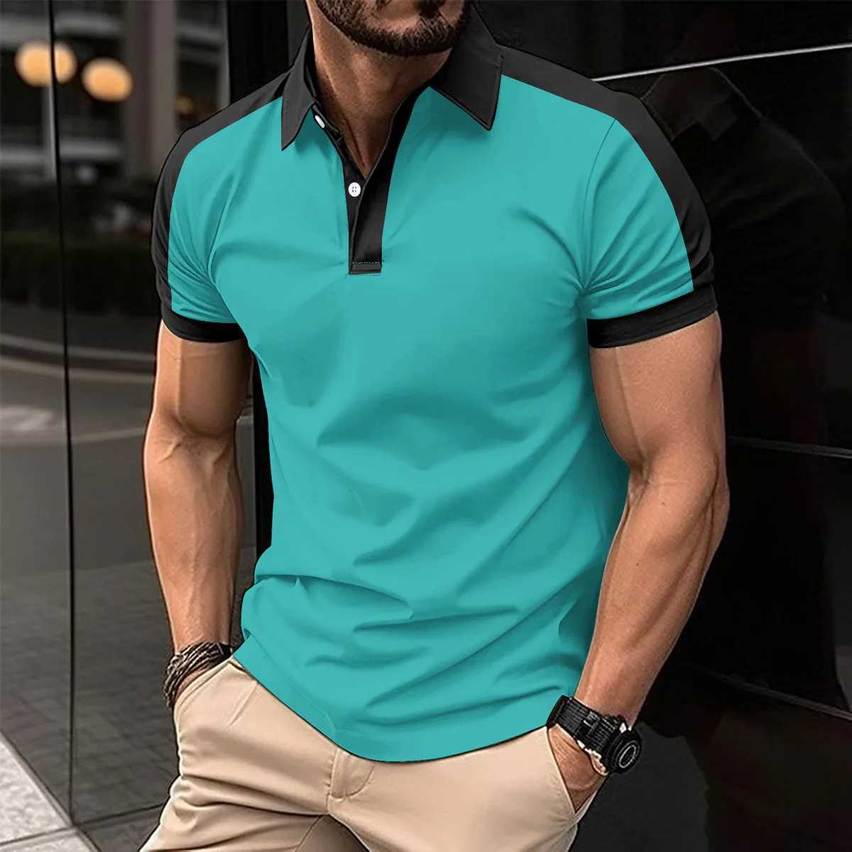 New Cross-border Men Casual POLO Shirt Fashionable Lapel Button Business Color Matching Versatile T-shirt TopXJ250108