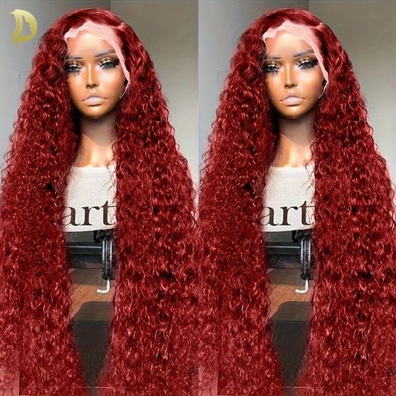 99J Bury Human Hair Curly wigs Colored 13X6 Hd Lace Frontal 13X4 Deep Wave Water Red Wig