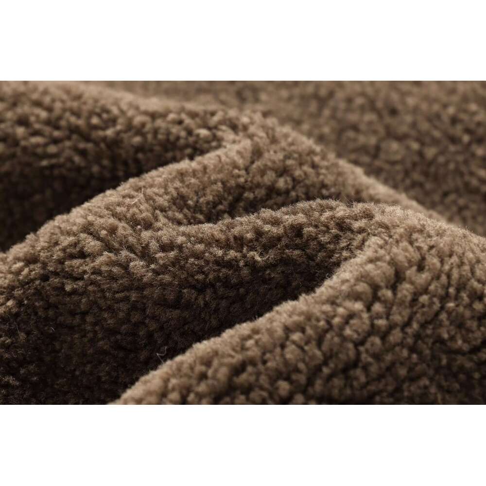 TRAFZA Women Vintage O-Neck Zipper Deep Brown New 2024 Fall Autumn Fashion Casual Fleece Jacket