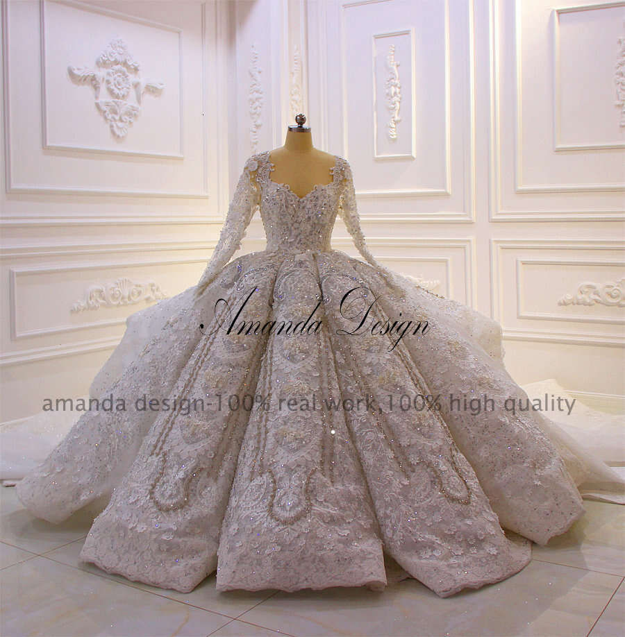 Amanda Design robe de mariee courte Long Sleeve Crystal 3D wers Royal Wedding Dress