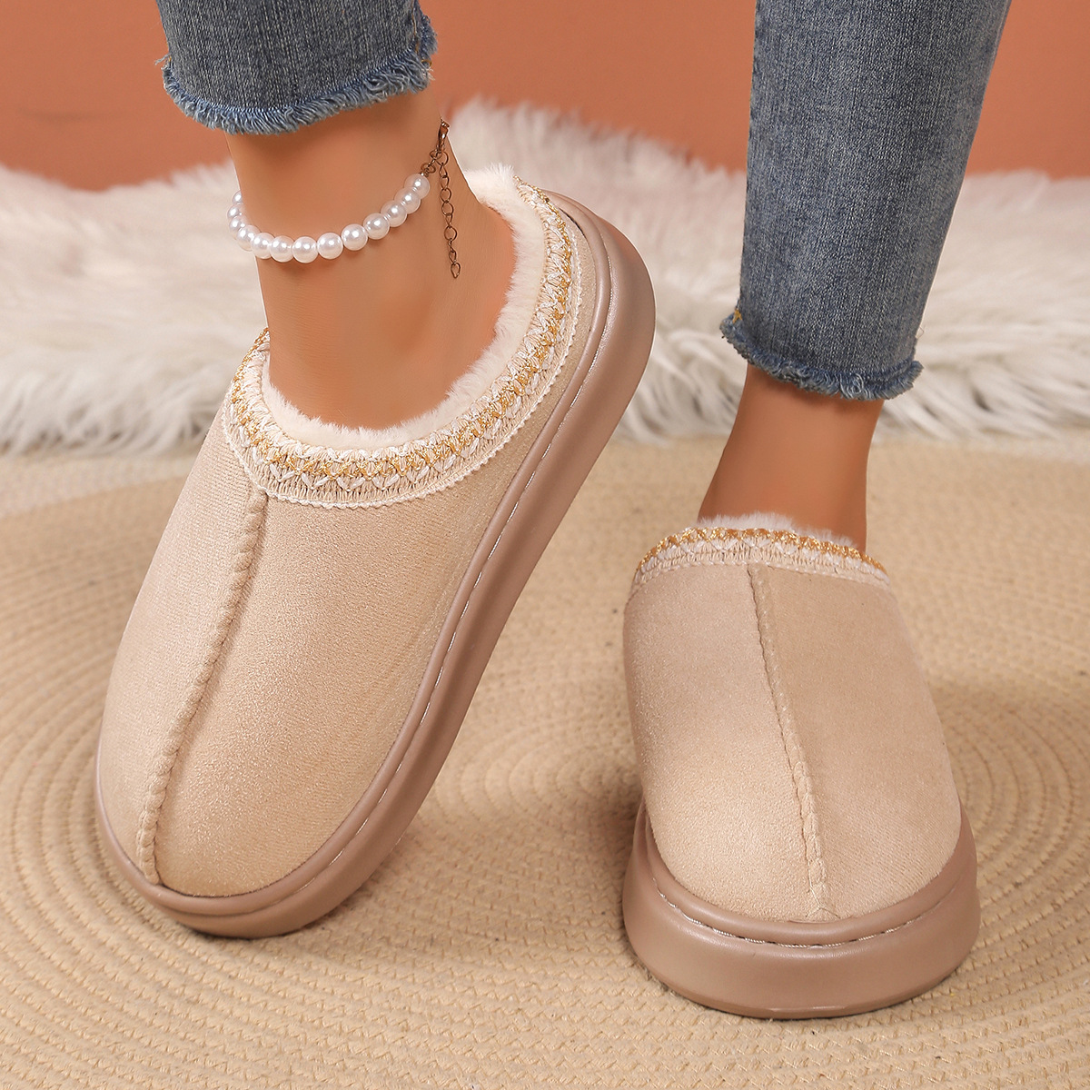 2025 free shipping designer shoes mens flat sandals for women fury winter cotton brown warm thick soled plush slippers sliders slide