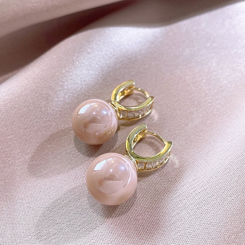 Stud Earrings Classic Pink Pearl Earrings Women Fashion Crystal Round Earrings Designer White Pearl Earrings Wedding Jewelry