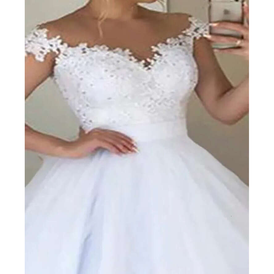 2 Pieces Removable Skirt Wedding Dresses White Cap Sleeve Beaded Lace A E Detachable Trail Bridal Gowns Customize Plus Size 0509