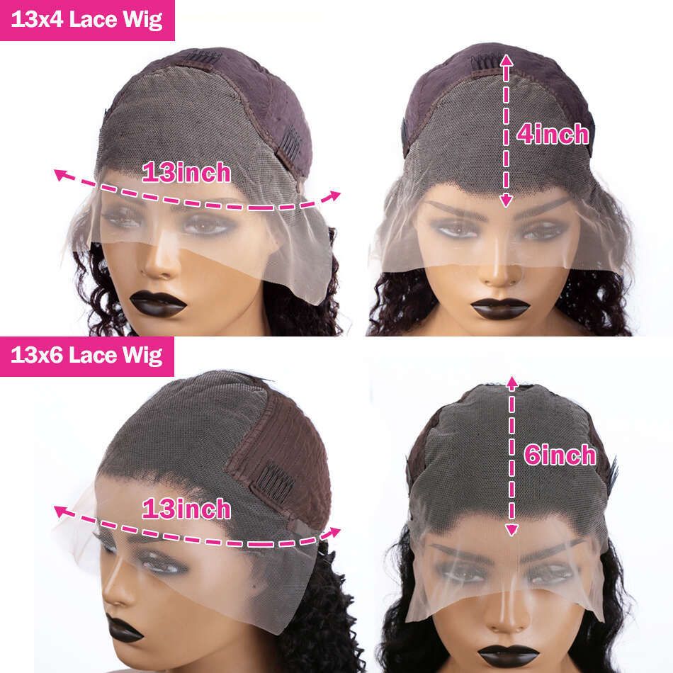 Brazilian Inches Deep Wave x HD Transparent Human Hair Wig Glueless Curly Lace Frontal Wigs For Women