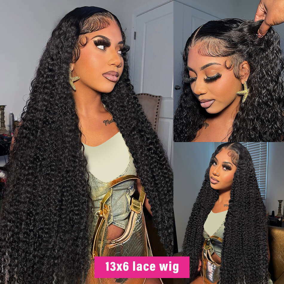 Brazilian Inches Deep Wave x HD Transparent Human Hair Wig Glueless Curly Lace Frontal Wigs For Women