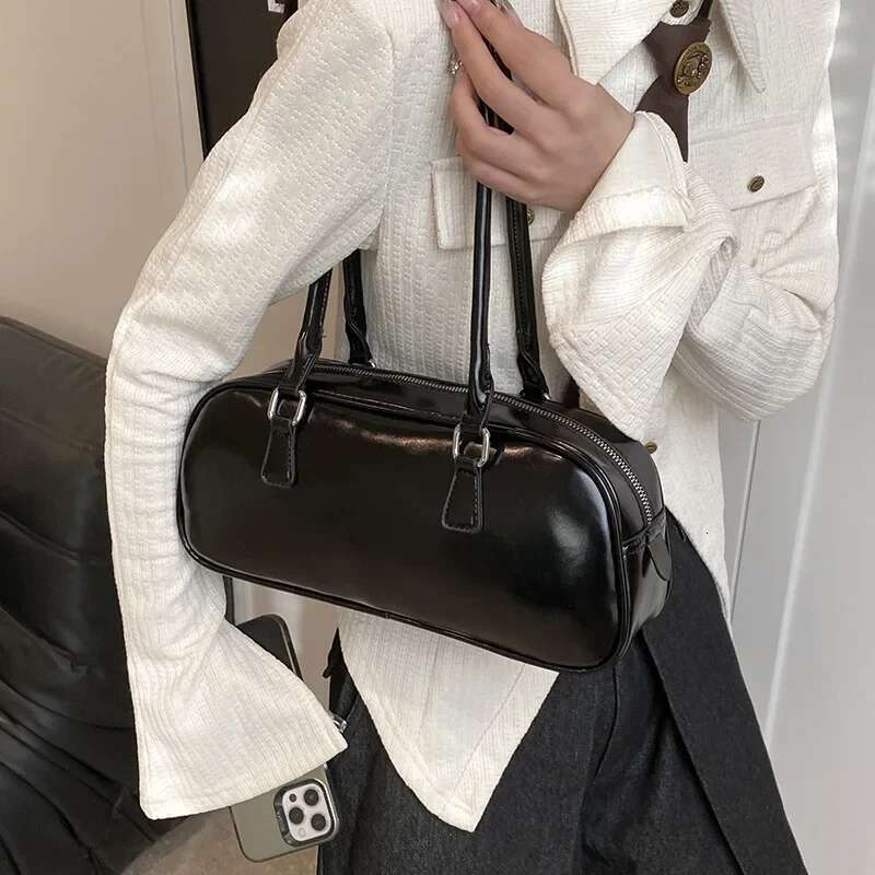 Color Solid PU Leather Underarm Bags For Women 2025 Spring Korean Fashion Retro Simple Shoulder Bag Lady Handbags And Purses