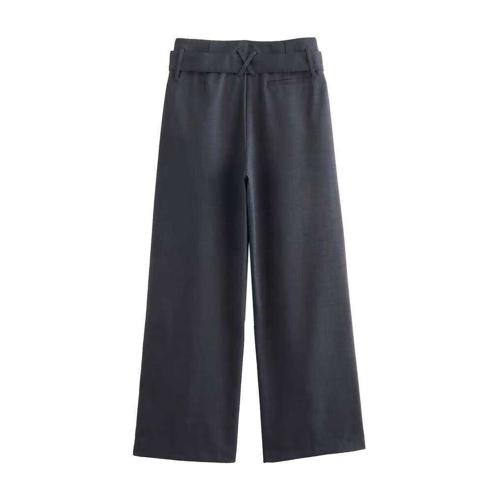 TRAFZA Elegant Straight-Leg Trouser Women's Belted Solid Simple With Belt New 2024 Spring Fall Fashion Commuter Casual Pant