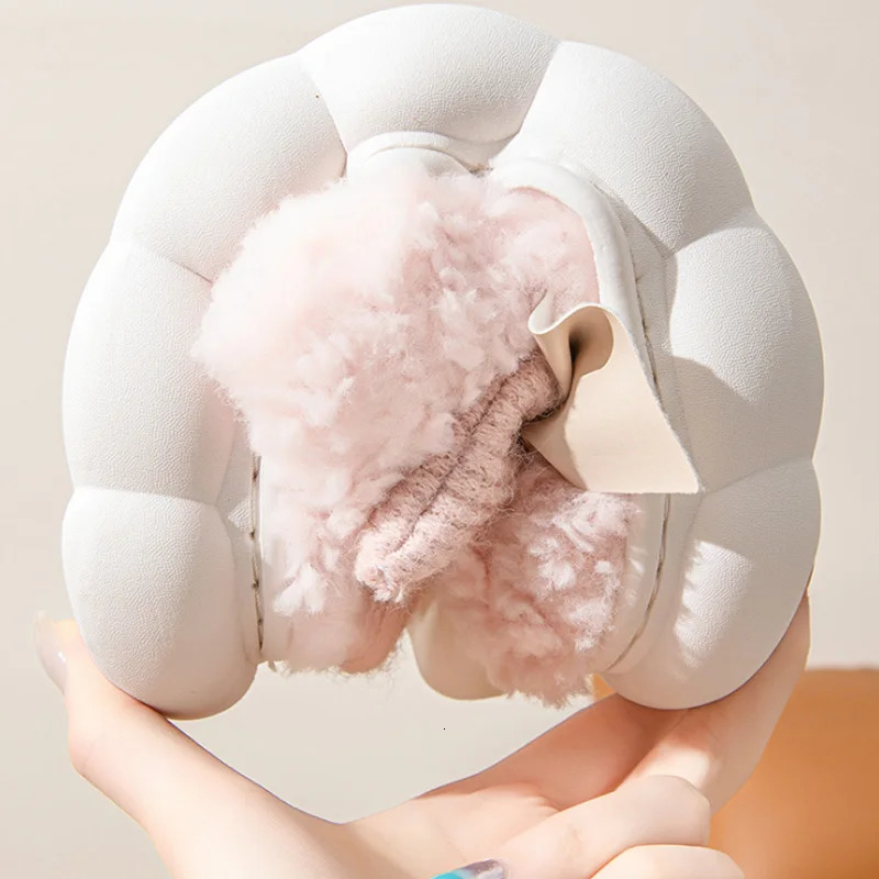 Winter Warm Fur Slippers for Women Cute bow House Non Slip Soft Shoes Comfort Flat Heel Home Indoor Bedroom Plush Slippers 241025