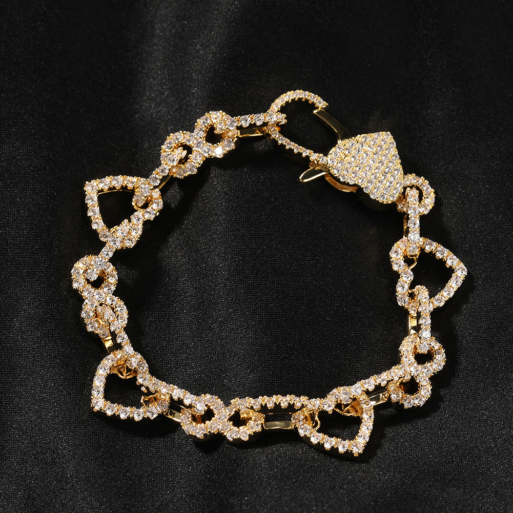 High Quality Lover Heart Shape 8 Cuban Chain Necklace Bracelet 18K Real Gold Plated Jewelry Set