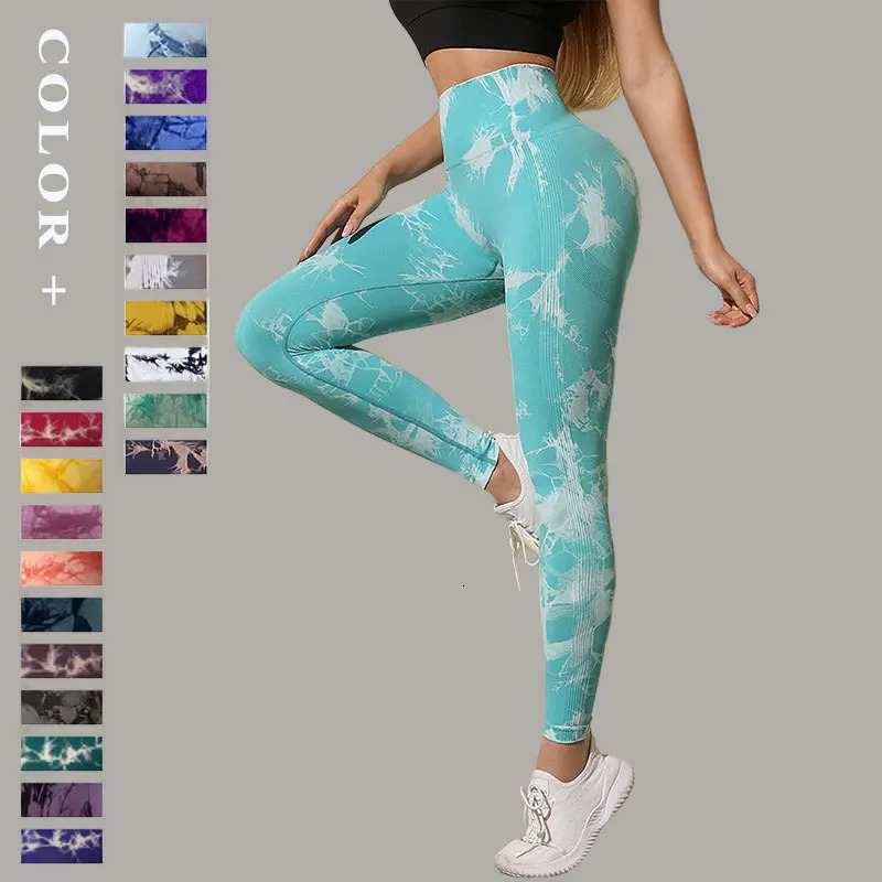 Seamless Tie Dye Yoga Pants Womens Running Pants Waist and Abdominal Control Fitness Legs and Hips Enhancement Elasticity Training Tights 241028