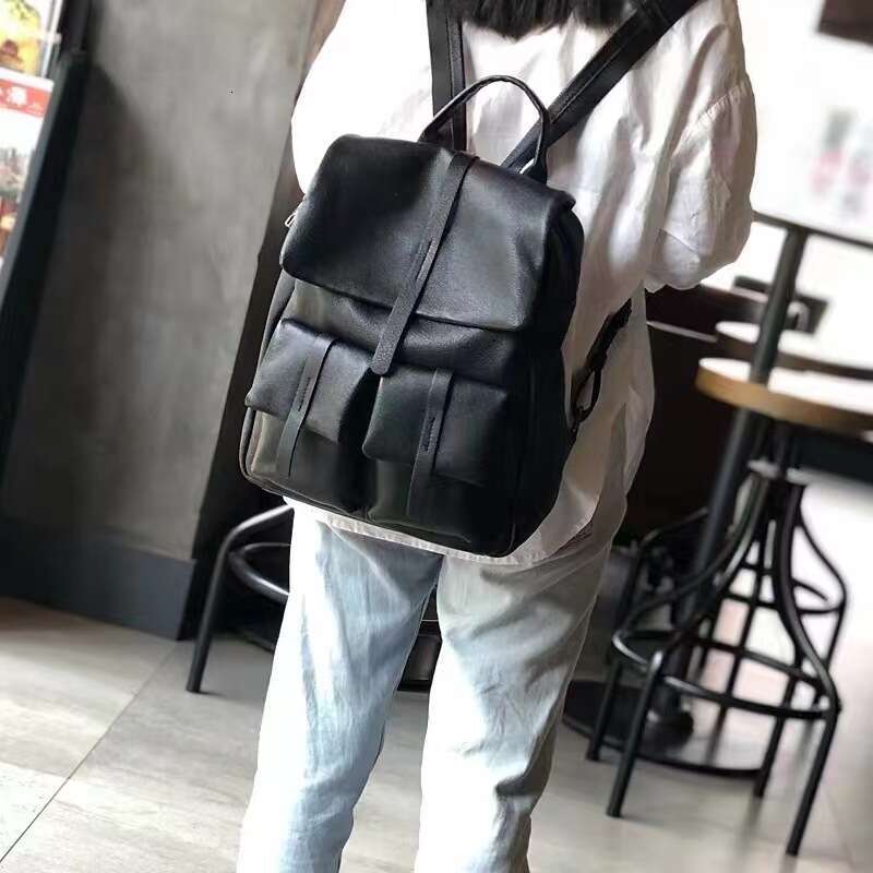 New Natural Cowhide 100% Genuine Leather Men And Women Soft Vintage Casual Travel Camping Teenager Backpac Black