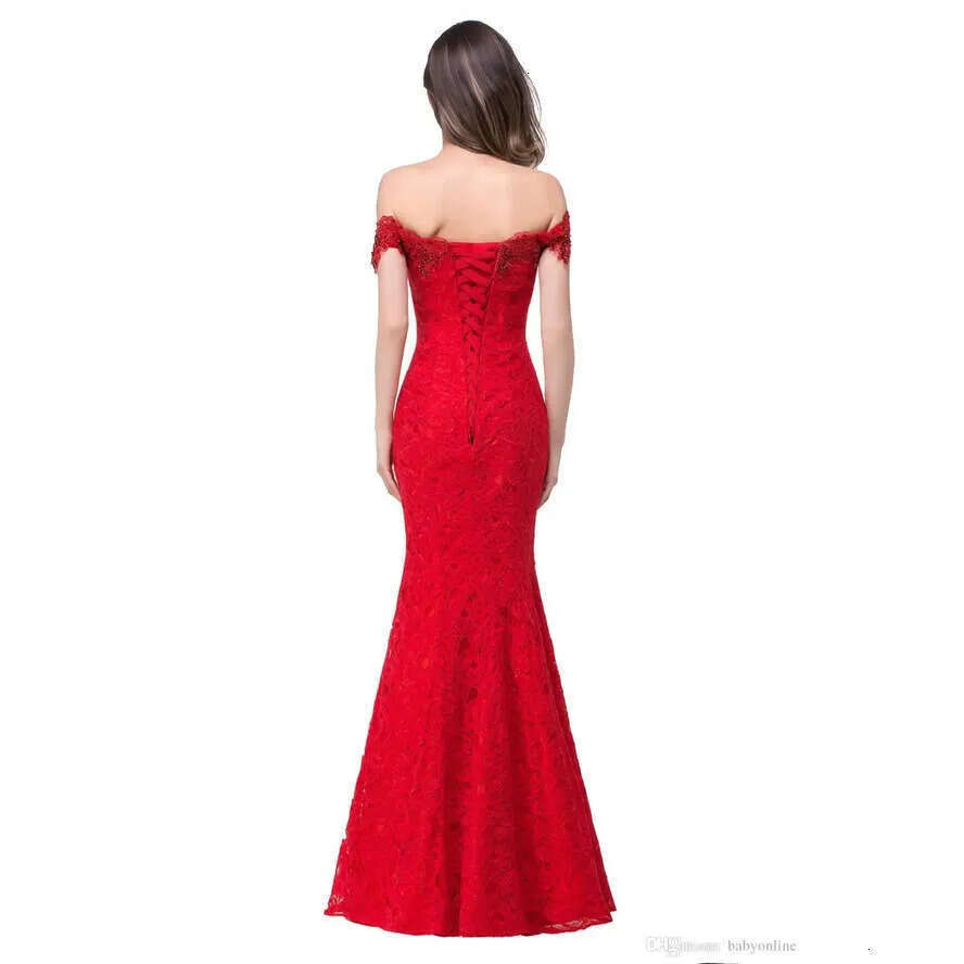 Cheap Modest Mermaid Red Lace Sexy Off The Shoulder Cap Sleeves Long Chinese Wedding Dresses Formal Gowns Cps199 0927