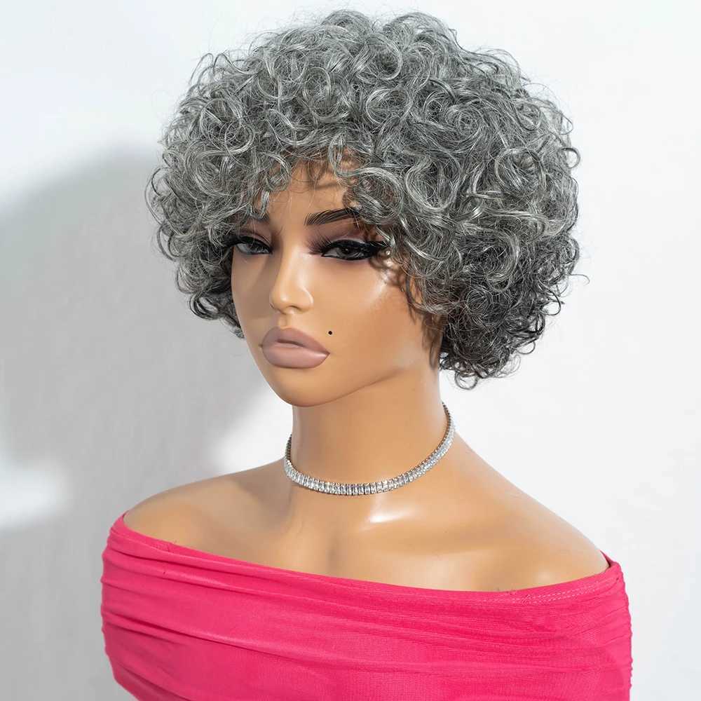 Lekker short silver gray curly Bob 100% Brazilian Remy hair salt and pepper all male wig M241028