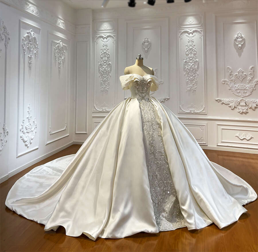 Off The Shoulder Simple With Glass Beading Bridal Stain Ball Gown Wedding Dress
