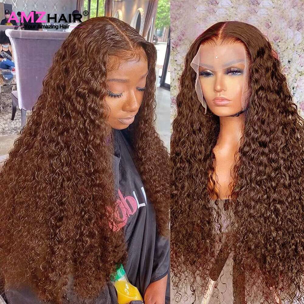 Chocolate Brown Kinky Curly x Hd Lace Front Wig Human Hair Colored Brazilian Frontal
