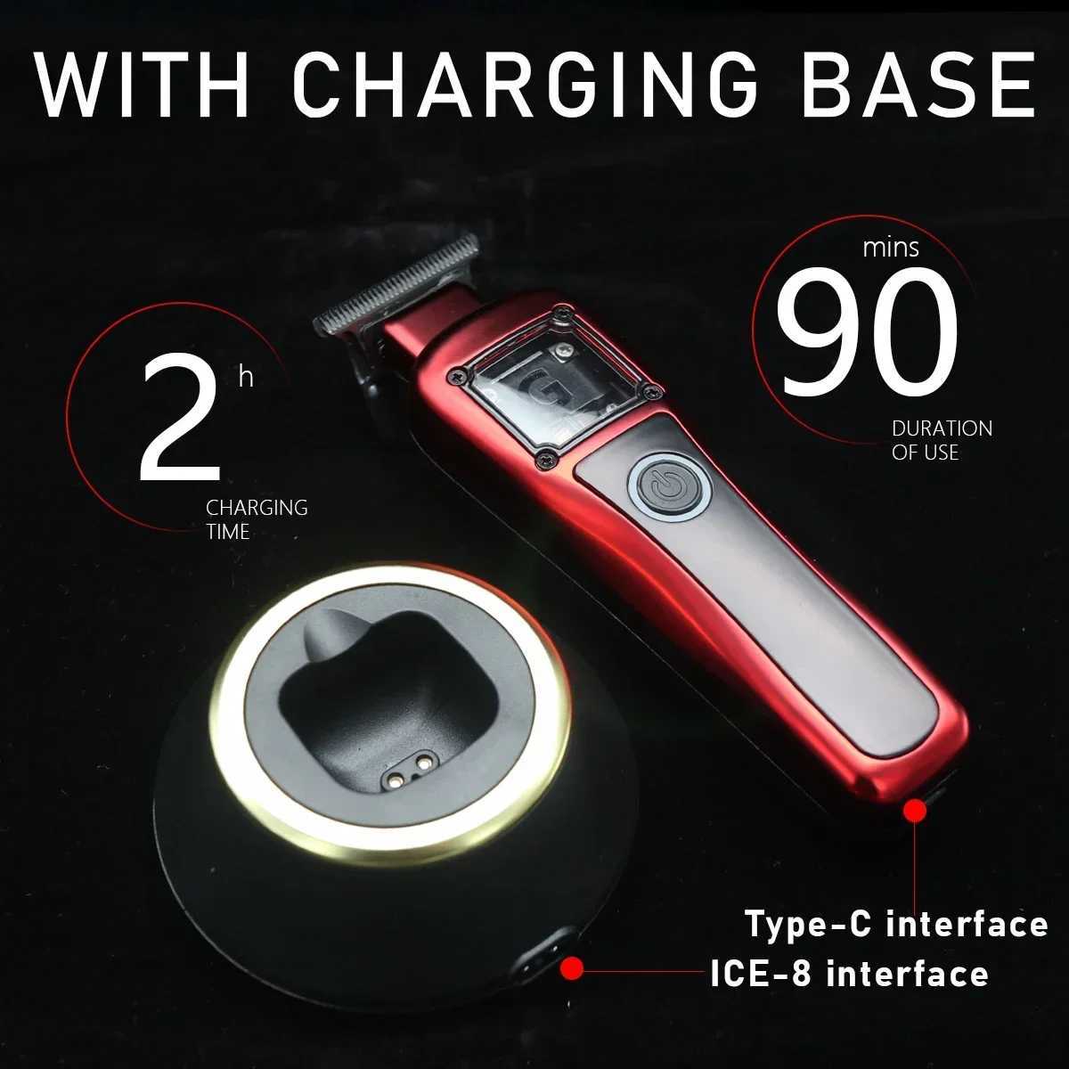 9500RPM Mens Vector Motor Trimmer DLC Blade with Base Charger LCD Display Professional Hair Clipper W241028