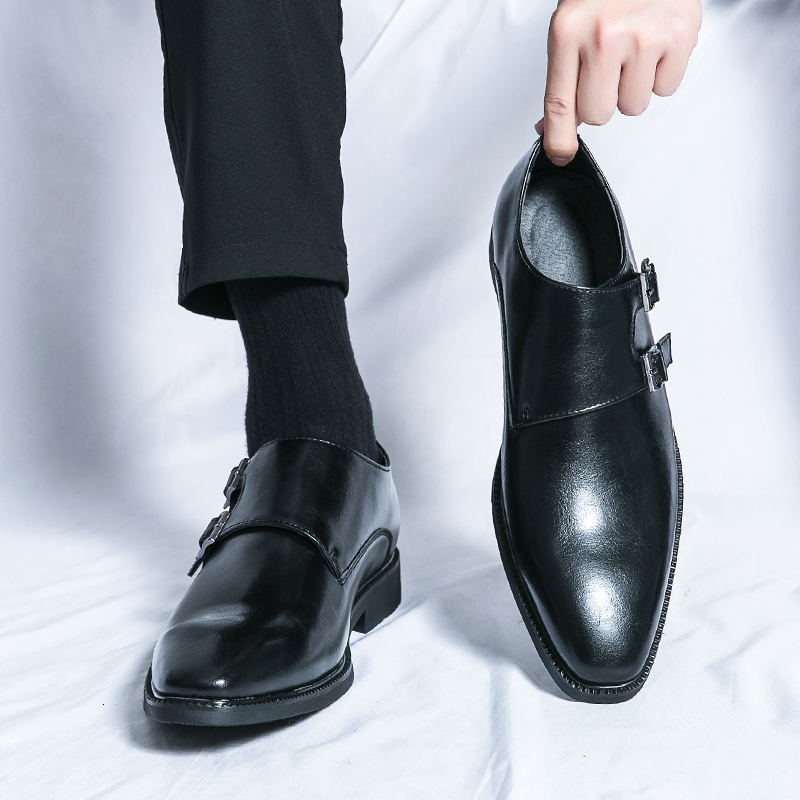 2024 New Leather Monk Classic Brown Wedding For Fashion Casual Men Shoes Evening Dress Moccasins