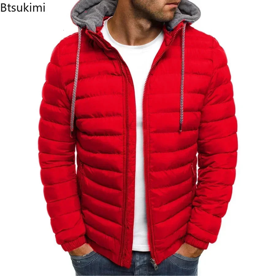 Autumn Winter Mens Parkas Solid Hooded Cotton Coat Jacket Casual Warm Clothes Overcoat Streetwear Puffer Male 241024
