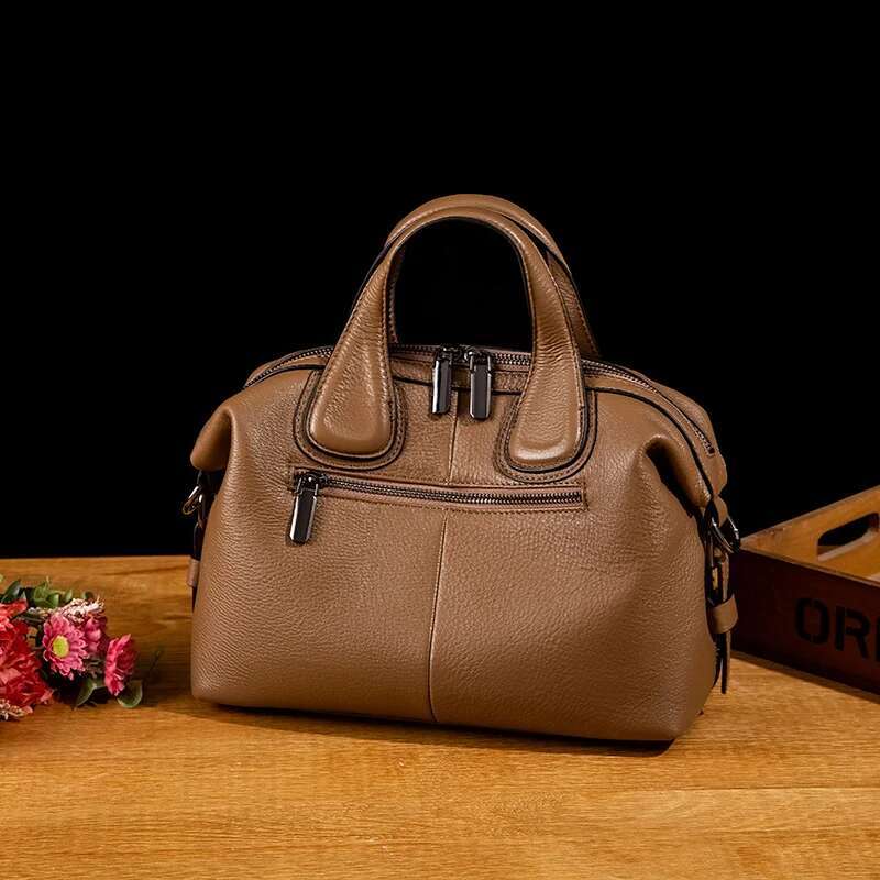New Thick Cowhide Leather Women Handbag Blue Classic Stylish Large Capacity Female Shoulder Commute Tote Bag For Ladies