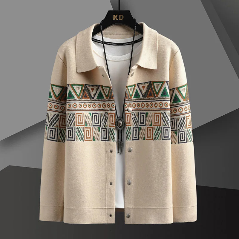 024 Spring and Autumn Business Casual Cardigan Sweater Mens Fashion Versatile Long sleeved Knitted Coat 241024