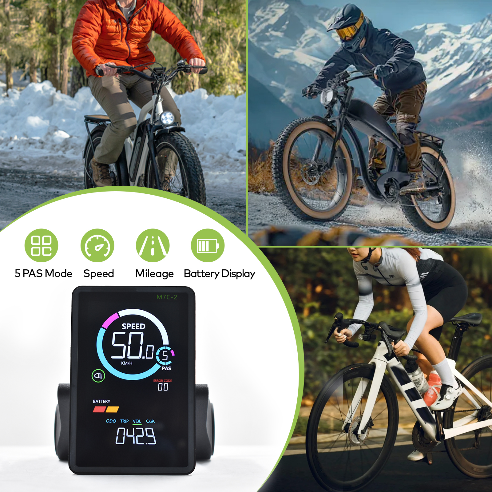 M7C-2 E-bike LCD Colorful Display Meter SM/Waterproof Connection Plug Digital ebike Electric Bicycle Display With USB UART