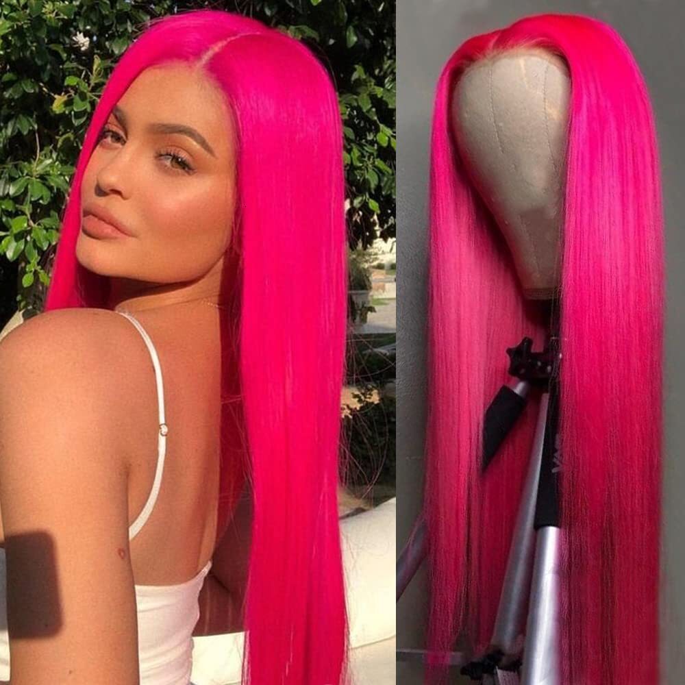 RDY Hot Pink Front Wig Long Straight Hair Frontal Rose Red Synthetic Lace Wigs for Women Daily Glueless Natural Haire