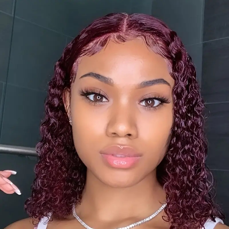 99J Red Colored Wave 13x4 Bury Bob HD Lace Front Human Hair Wigs For Women Short Deep wave