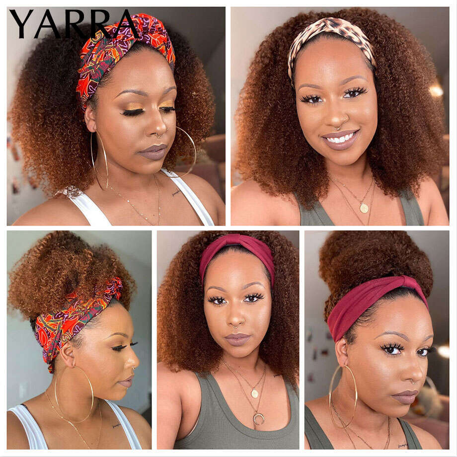 Afro Kinky Curly Headband Wig Human Hair Ombre b Remy Brazilian Wigs For Women Full Machine Made Yarra