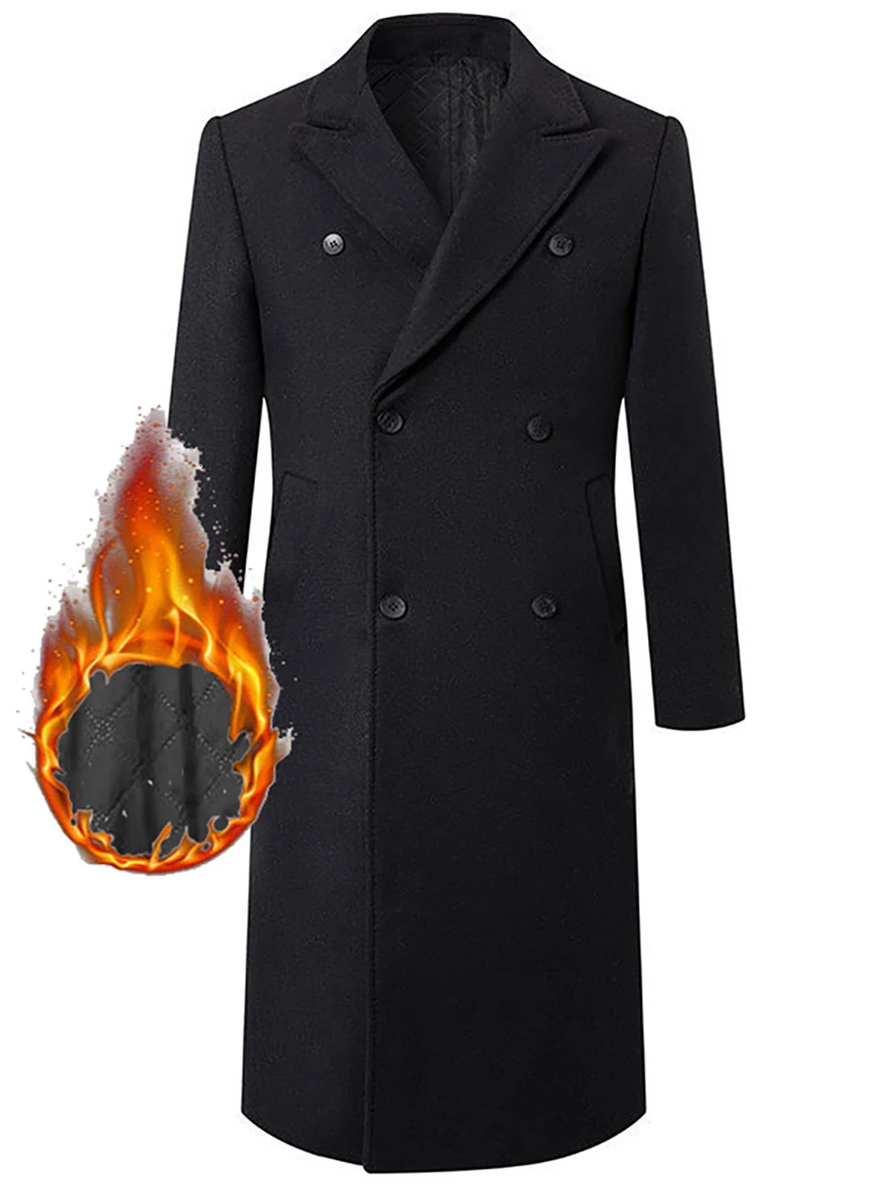 Mens autumn and winter thick padded extra long knee length woolen coat mens double breasted slim fit trench coat 241024