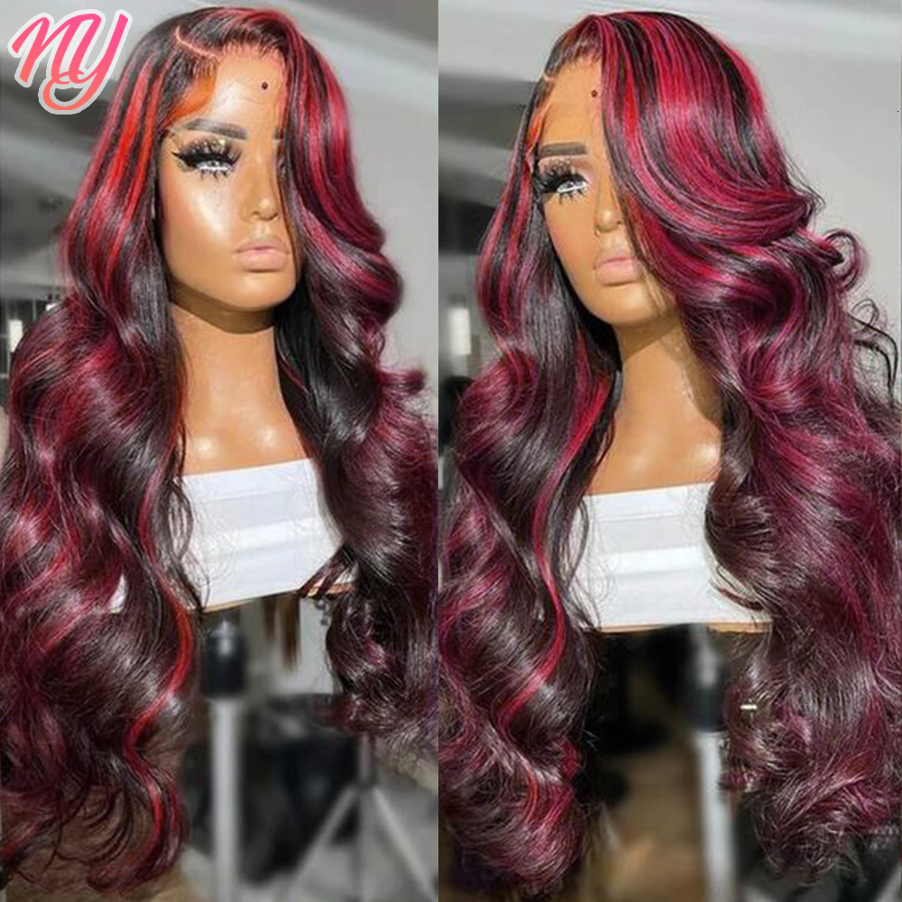 Highlight 1B 99J Bury Body Wave Front For Woman 13x4 HD Lace Frontal Wig Colored Human Hair Wigs