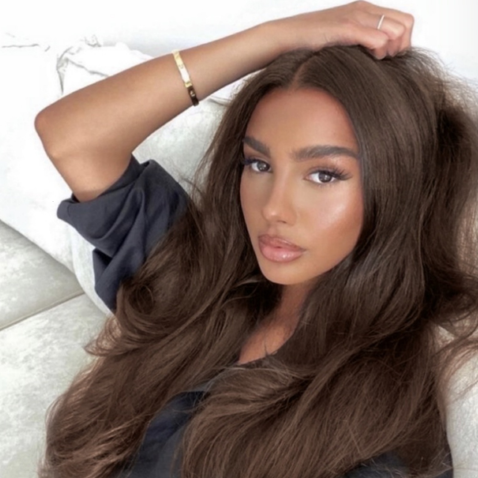 RDY Chocolate Natural Wavy Synthetic Front Wig Glueless Brunette Dark Brown Colored Frontal Lace Wigs for Women