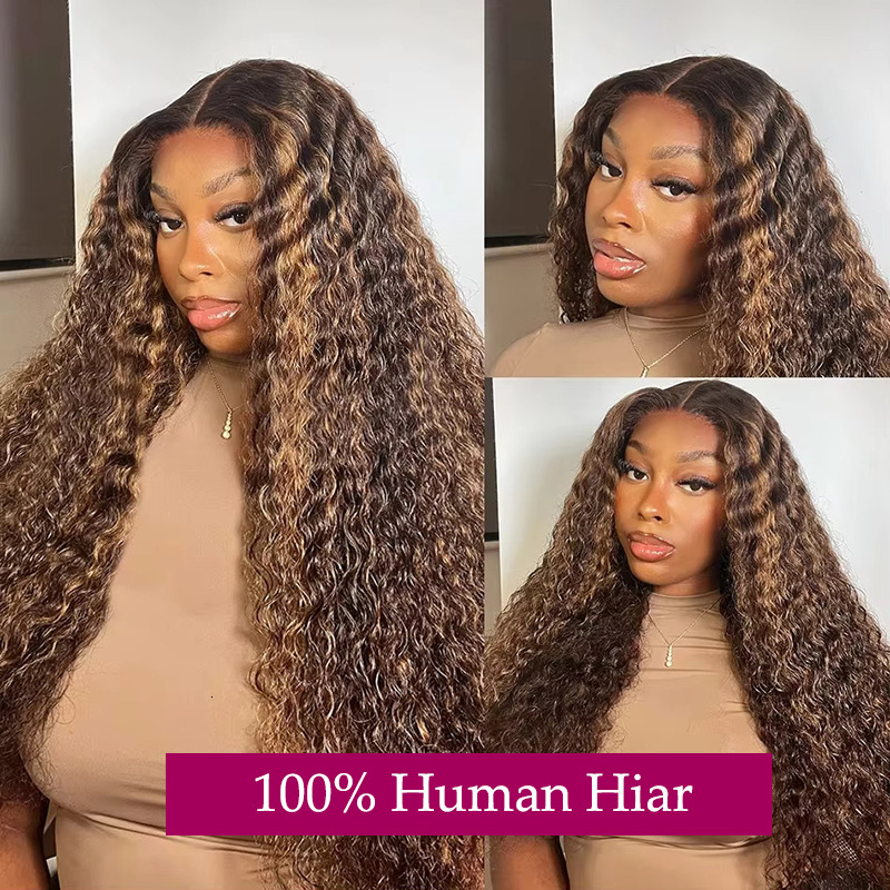Highlight Ombre 13x6 Curly Hd Transparent Lace Frontal Wig Colored 30 Inch Deep Water Wave Human Hair Brazilian Choice For Women