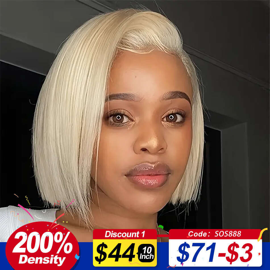 Inch Density Straight Lace Front Human Hair wig Short Transparent x Bob Frontal Wigs Honey Blonde Remy