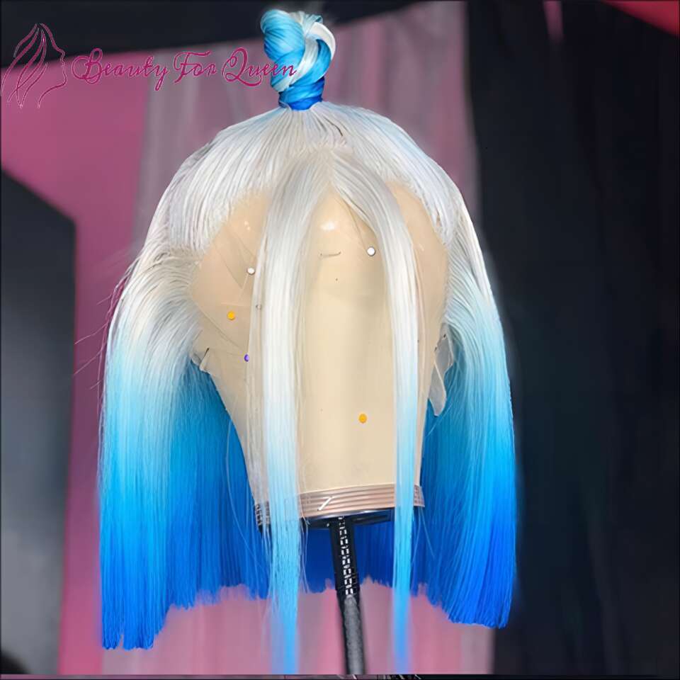 Blue Short Bob Wig Lace Front Human Hair Wigs Straight Colored Transparent For Women