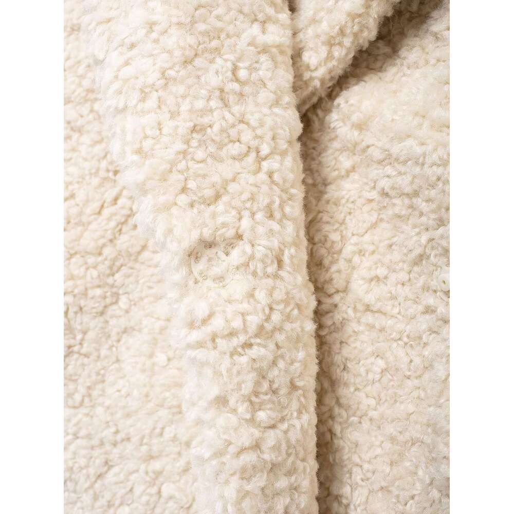 TRAFZA Women Fashion Lapel Solid Mid-Long With Ed New 2024 Fall Winter Elegant High Street Fleece Coat