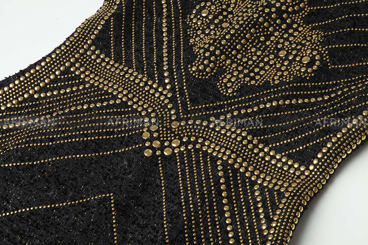 Women New Positioning Rivet Beaded Sleeveless Waist Wrap Hip Gold Thread Tweed Bodycon Dress