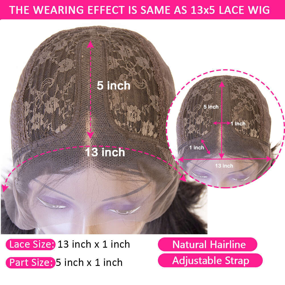 HairUGo T Part Kinky Straight Human Hair Wigs Remy Lace For Women High Density Closure
