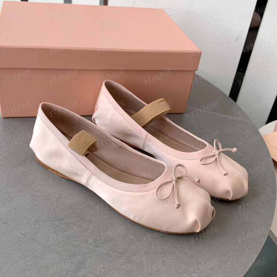 LUXURY Paris Ballet Fashion Designer Professional Dance Shoes Satin ballerinas Bowknot Shallow Mouth Single Shoe flat sandals for women