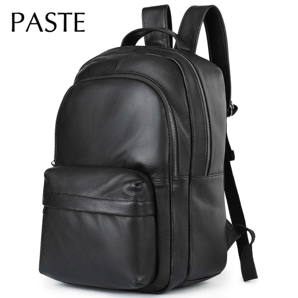 Men Genuine Backpack Classic Big Capacity Women Cow Leather Rucack 15.6 Inch Natural School Bag Office Daypack