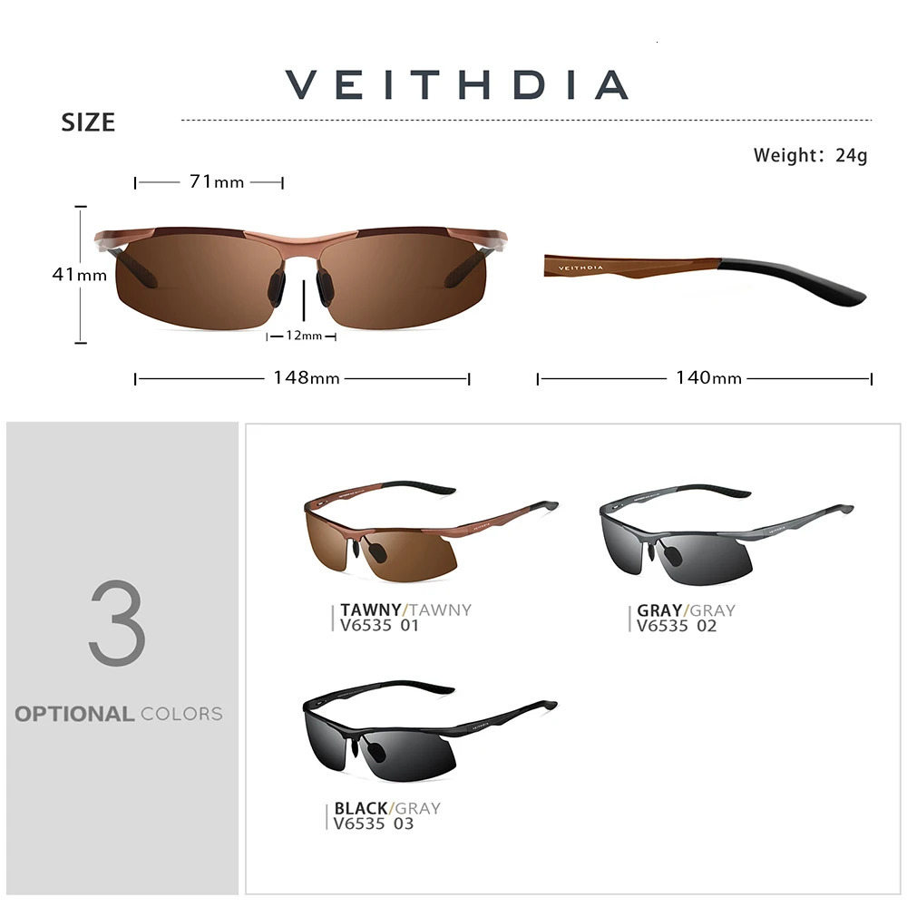 VEITHDIA Sunglasses Aluminum Alloy Mens Polarized UV400 Lens Rectangular Borderless Driving Fishing Sunglasses Mens Sports Glasses 6535 241028