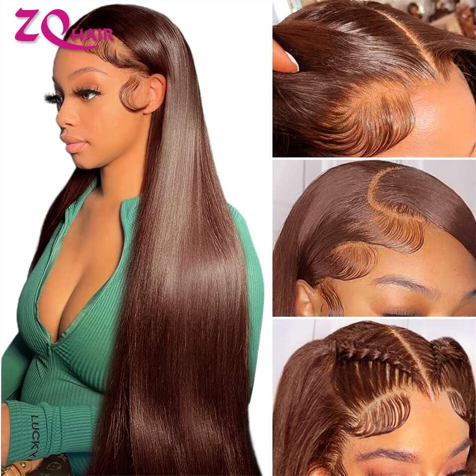 Brown x HD Lace Frontal Wigs Human Hair Chocolate Straight Front Wig For Women
