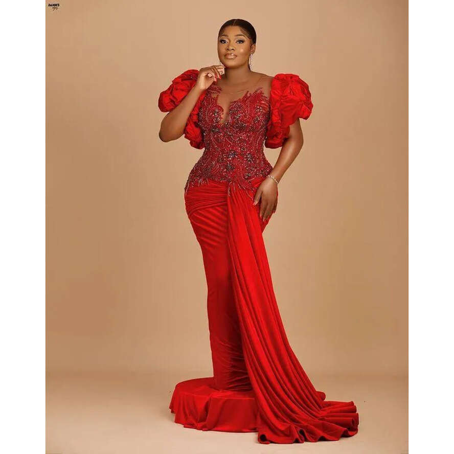 2022 Red Urious Sexy Prom Dresses Lace Beaded Crystals Evening Formal Party Second Reception Birthday Engagement Gowns Dress Plus Size Arabic Aso Ebi