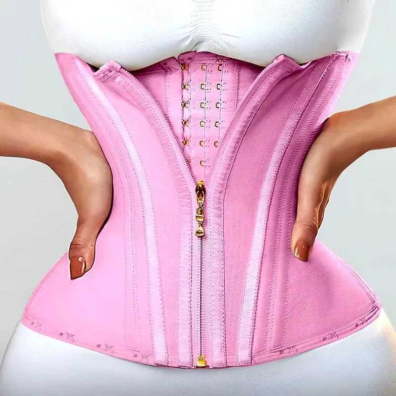 Fajas Colombian Girdle Pink Waist Trainer Double Compression Corest with Zipper Hook Body Shaper Slimming Abdomen Belt ShapewearXJ241028